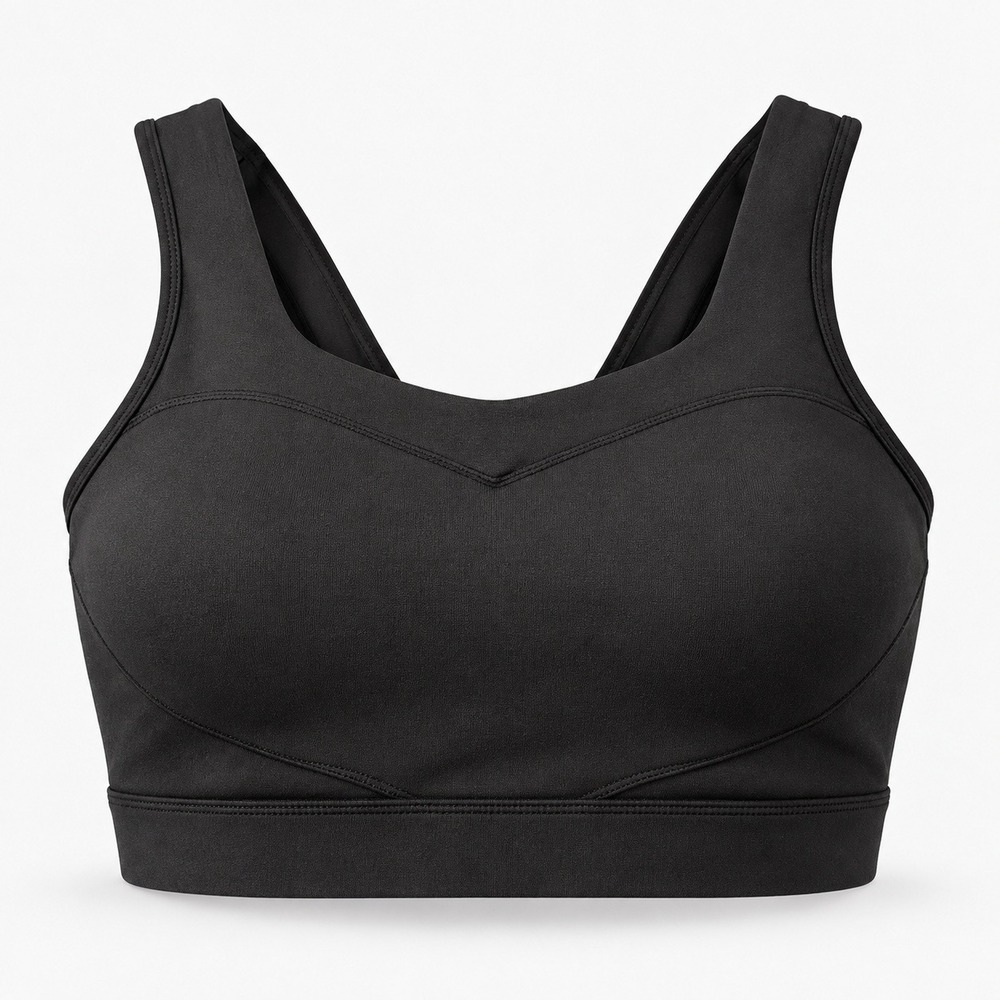 Pop Fit Sports Bra Medium Black V-Neck Activewear Stretch Gym Yoga Workout